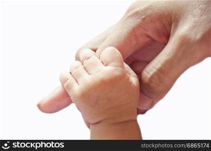 baby hand with mother on white background