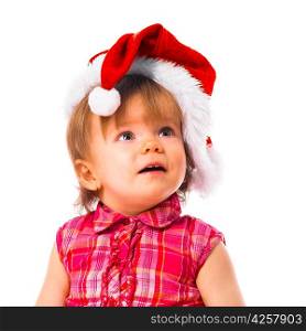 baby in santa hat, isolated on white