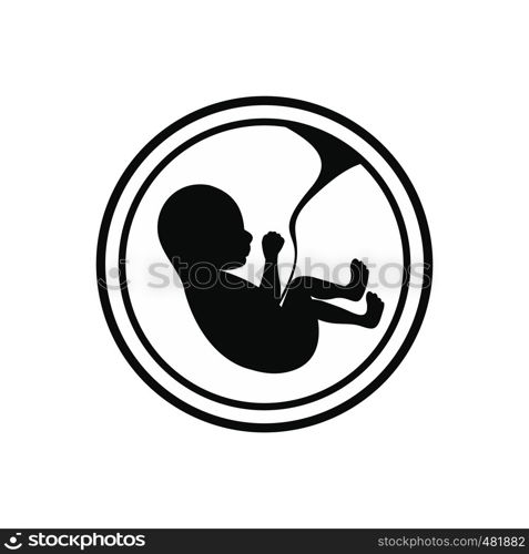 Baby in womb black simple icon isolated on white background. Baby in womb icon