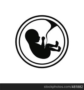 Baby in womb black simple icon isolated on white background. Baby in womb icon