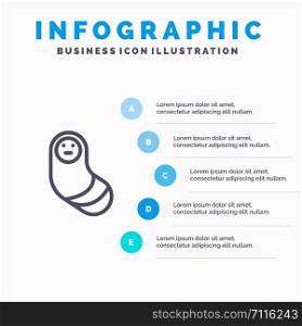 Baby, Newborn, Newborn Blue Infographics Template 5 Steps. Vector Line Icon template