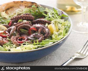 Baby Octopus Salad with Frisse Roquette and Chargrilled Bread
