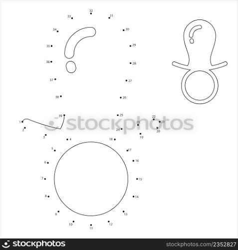Baby Pacifier Icon Dot To Dot, Rubber, Plastic Pacifier, Nipple Vector Art Illustration