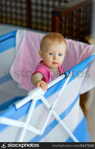 Baby standing in playpen