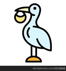 Baby stork icon. Outline baby stork vector icon color flat isolated. Baby stork icon color outline vector