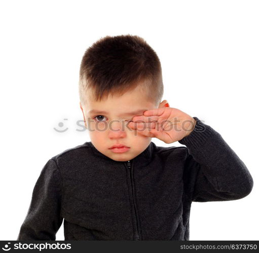 Baby with a serious expression isolated on a white background