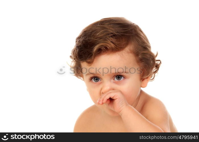 Baby with blue eyes isolated on white background