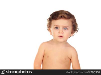 Baby with blue eyes isolated on white background