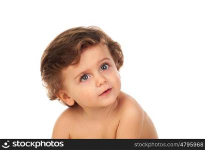 Baby with blue eyes isolated on white background