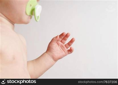 Baby with pacifier mid section. Babies and toddlers