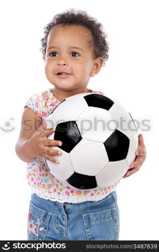 Baby with soccer ball a over white background