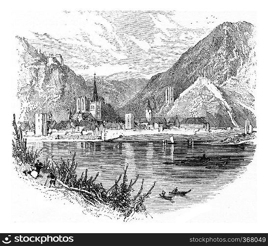 Bacharach, vintage engraved illustration. From Chemin des Ecoliers, 1861. 