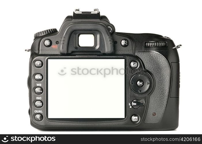 back of a modern DSLR camera, screen is cut with clipping path