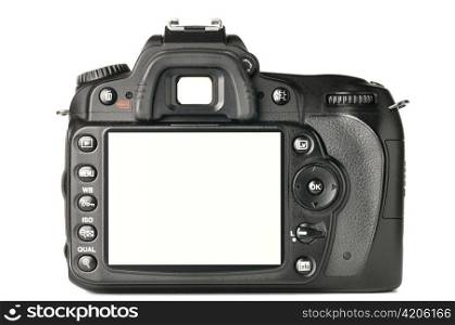 back of a modern DSLR camera, screen is cut with clipping path