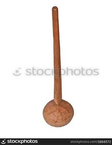 back of a vintage wooden ladle spoon over white, clipping path