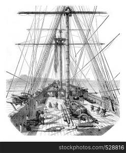 Back of a warship, vintage engraved illustration. Magasin Pittoresque 1847.