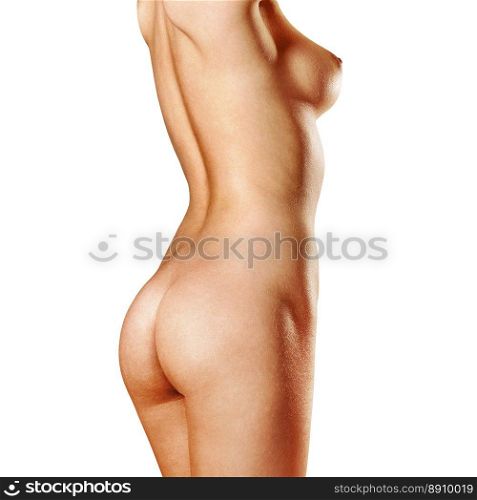 back of beautiful perfect woman isolated on white background with path