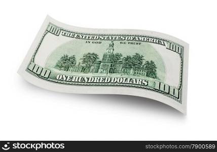 Back of one hundred dollar banknote isolated on white background
