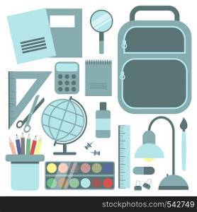 Back to school background with school supplies set. Vector illustration.