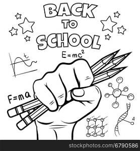 Back to school coloring page. Back to school coloring page. Black sketch isolated on white background. Vector illustration