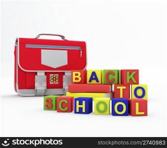 Back to school concept. Composition with knapsack and books on white background.