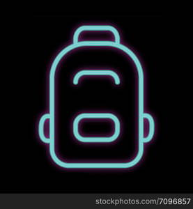 Back to school concept, flat design. Neon icon school backpack in illuminated blue. . Neon icon school backpack in illuminated blue