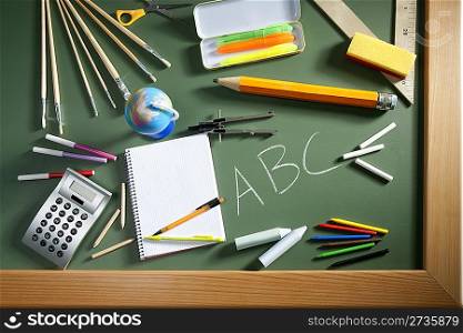 back to school concept with ABC written in school in green color blackboard