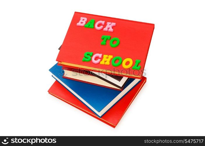 Back to school concept with books on white