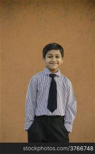 Back to School. Handsome Indian toddler ready to go to school