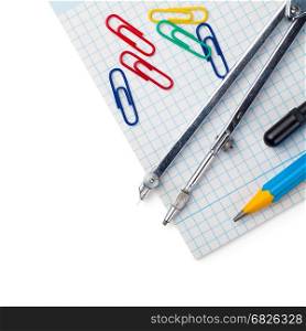 Back to school supplies isolated with on white background. Top view