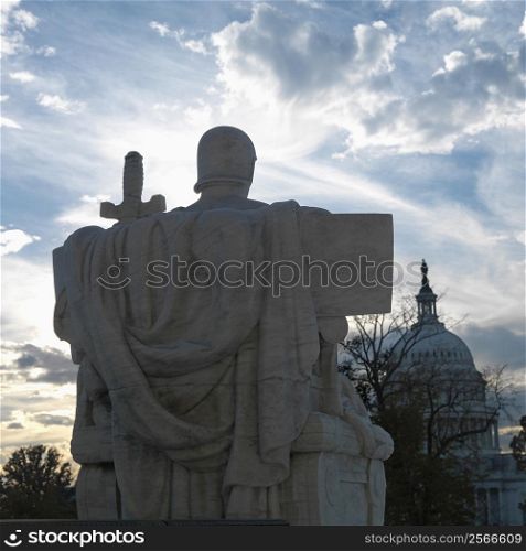 Back view of Authority of Law sculpture in front of Supreme Court building with in Washington DC, USA.