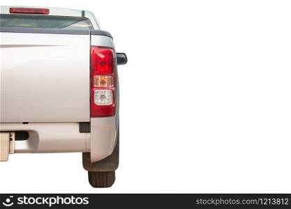 back view silver pick up truck isolated on white background with clipping path