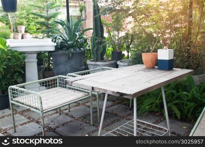 Back yard with outdoor seating, Home and garden concept