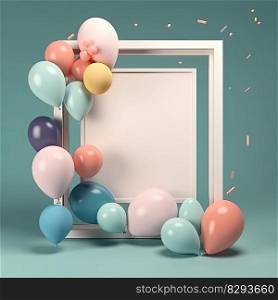 Backdrop featuring blue, pink polka dotted balloons with grey, styled in light sky blue and gentle bronze tones by generative AI