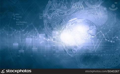 Background abstract image with binary code and icons. Digital background