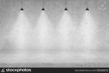 background, advertisement and texture concept - concrete wall with lights