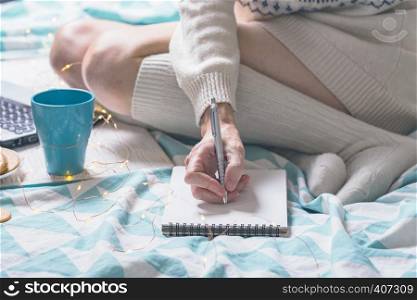 background - beautiful cozy morning and and the girl is planning her day