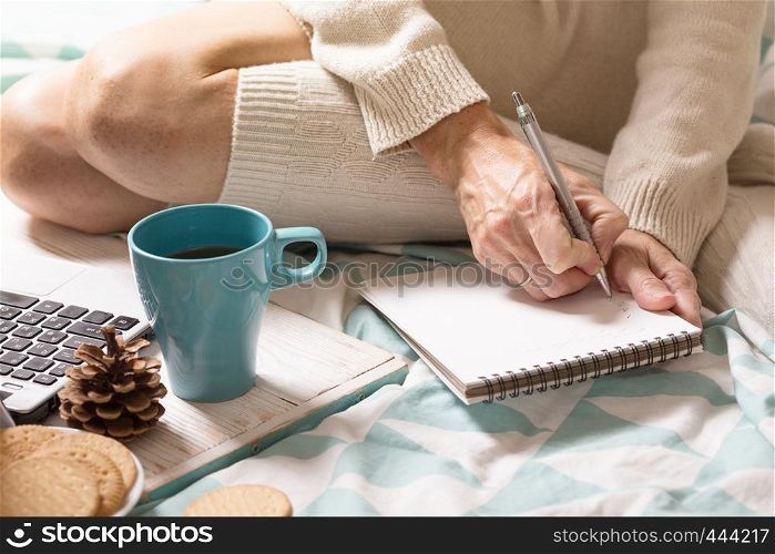 background - beautiful cozy morning and and the girl is planning her day