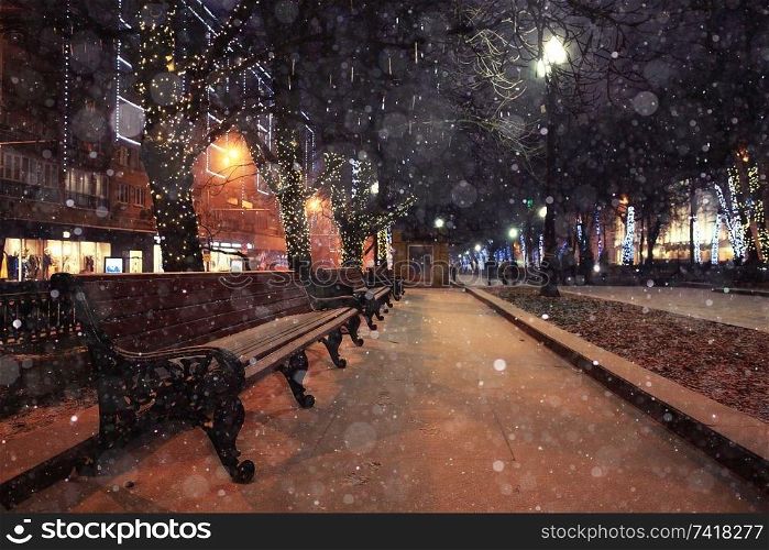 background blur city evening snow
