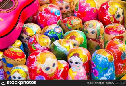 background colorful Russian dolls