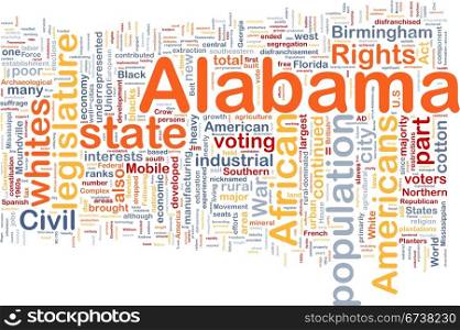 Background concept wordcloud illustration of Alabama American state. Alabama state background concept