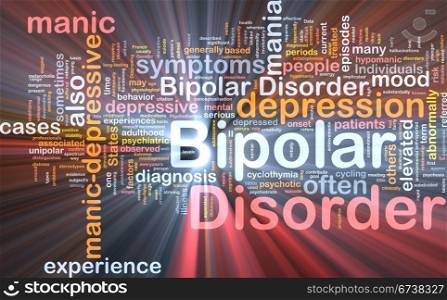 Background concept wordcloud illustration of bipolar disorder glowing light. Bipolar disorder background concept glowing