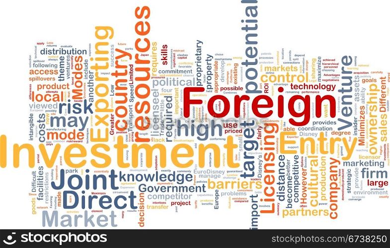 Background concept wordcloud illustration of business foreign investment. Foreign investment background concept