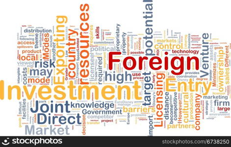 Background concept wordcloud illustration of business foreign investment. Foreign investment background concept