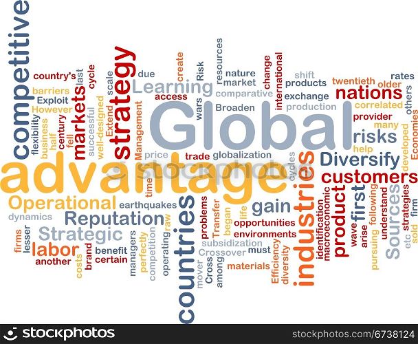 Background concept wordcloud illustration of business global advantage. Global advantage background concept