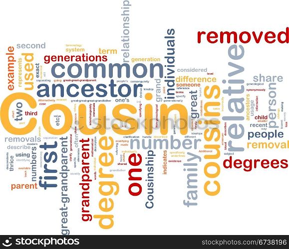Background concept wordcloud illustration of cousin. Cousin background concept