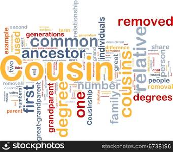 Background concept wordcloud illustration of cousin. Cousin background concept