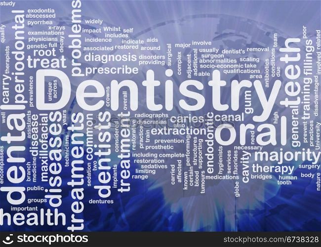 Background concept wordcloud illustration of dentistry international. Dentistry background concept
