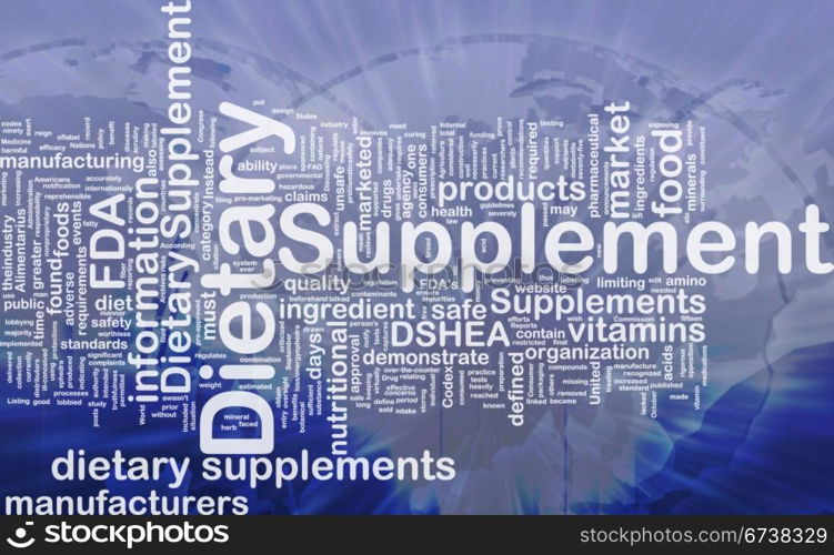 Background concept wordcloud illustration of dietary supplement international. Dietary supplement background concept
