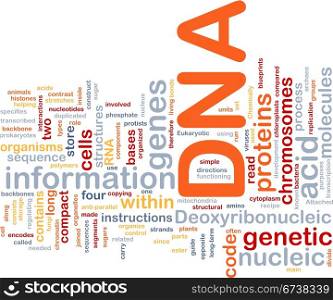 Background concept wordcloud illustration of DNA genetic information. DNA genetic background concept